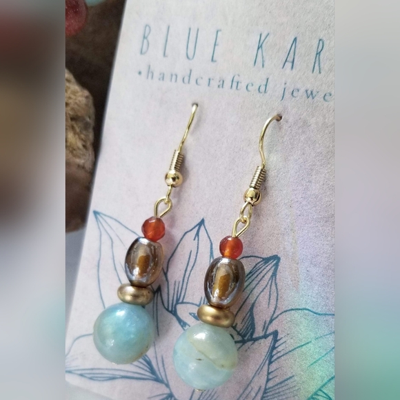 Ocean Sunset Inspired Blues & Luminous Orange Double Bracelet & Earrings Set - Picture 3 of 6